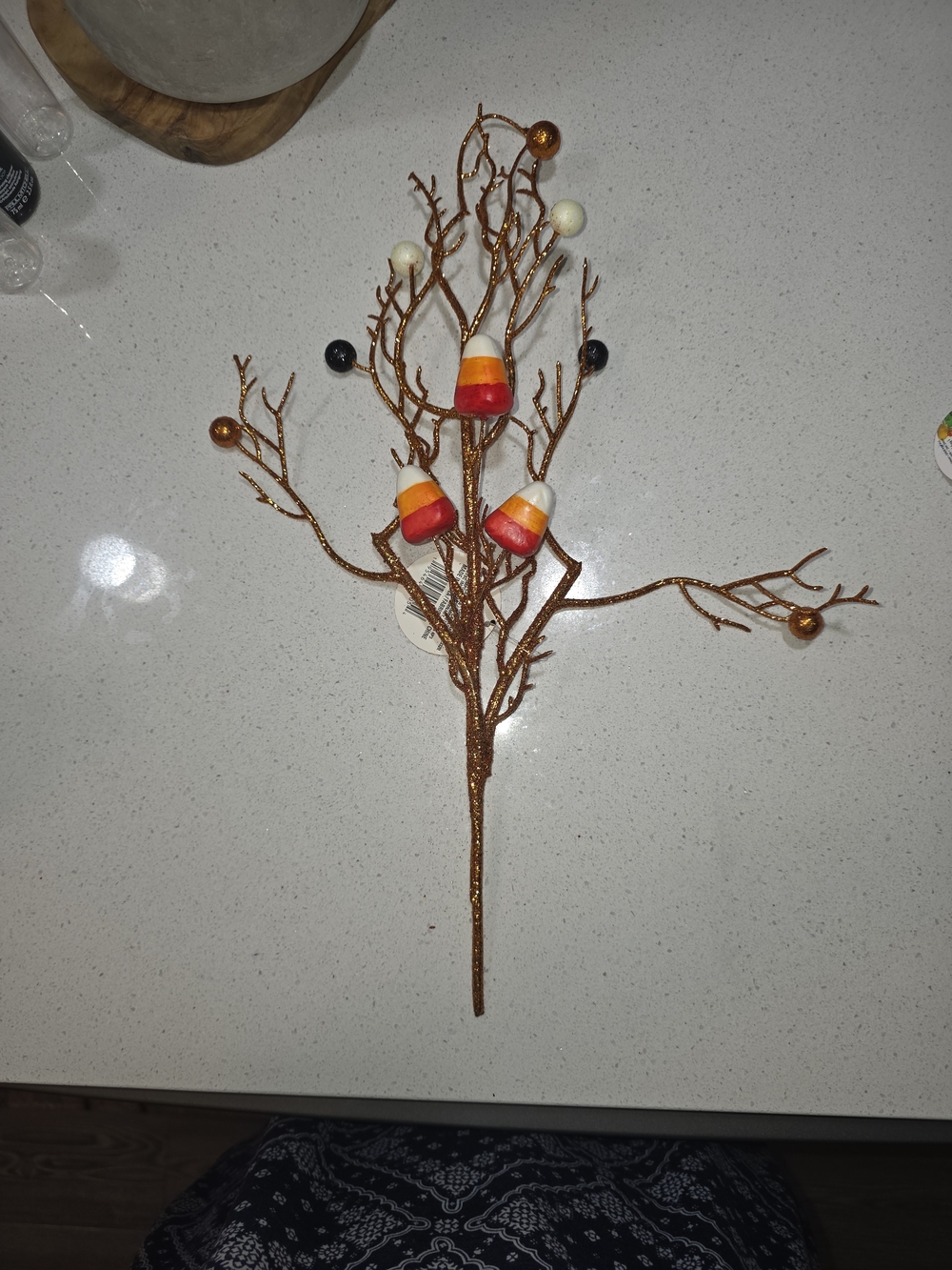 Decorative Glitter Candy Corn Branch Pick - Orange/Gold